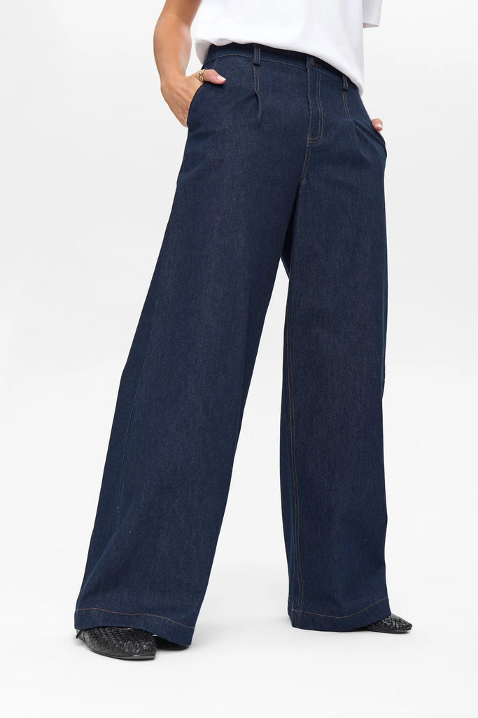 NÜMPH Belis Denim Long  Pants Dark Blue