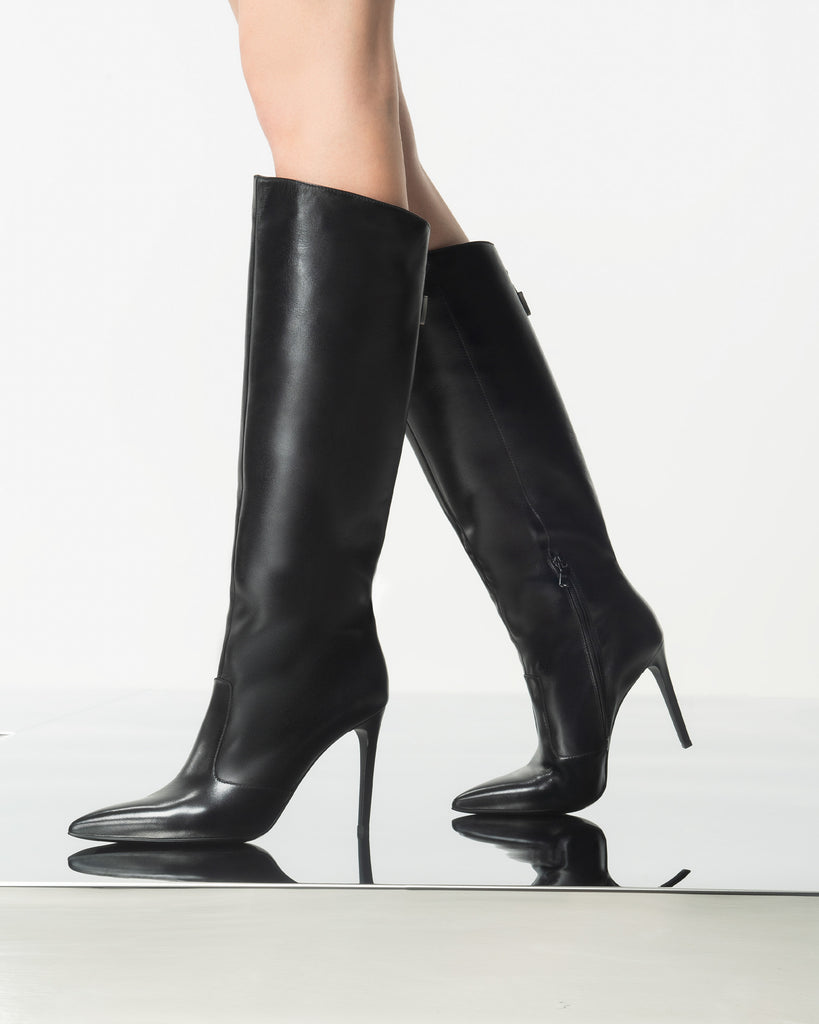 NeroGiardini G13 Black Leather Knee High Boots