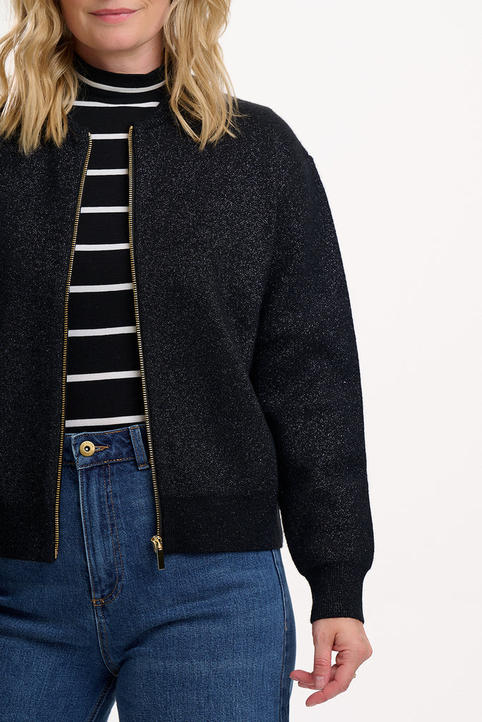 Sugarhill Solana Knitted Bomber Black Sparkle
