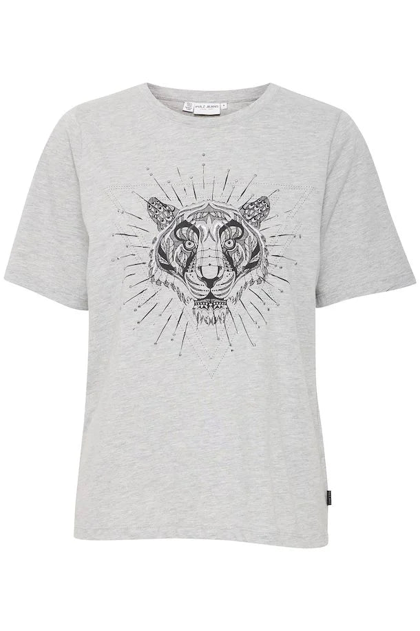 Pulz Zelona Tiger T-Shirt Medium Grey Melange